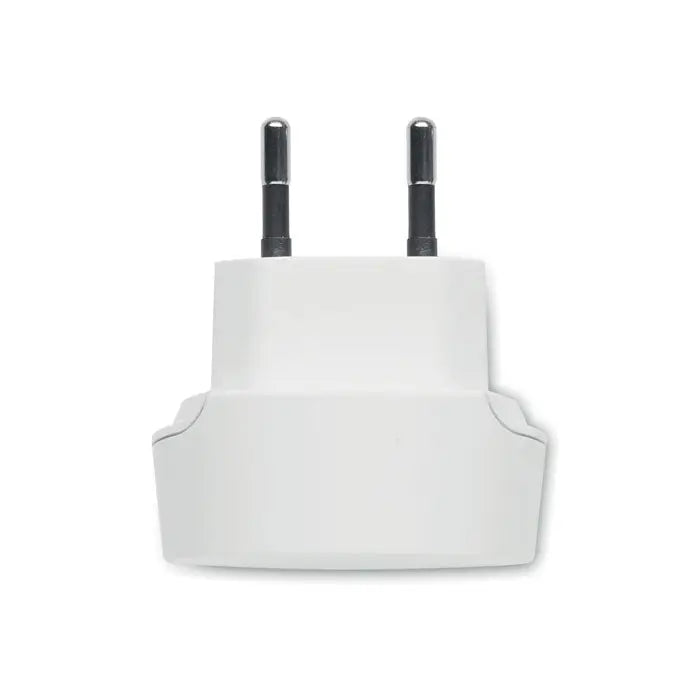 Adaptor de călătorie euro SKROSS alb din plastic cu pini negri și argintii și încărcător USB 12W 2xA