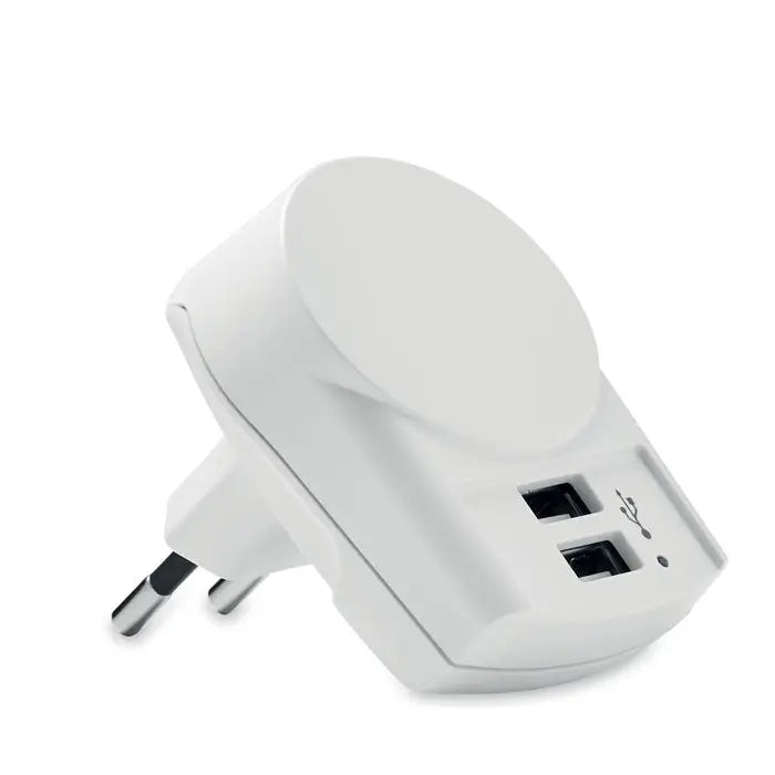 White plastic incarcator Skross Euro USB 2xA 12W cu doua porturi usb si stecher european