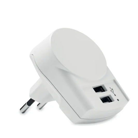 White plastic incarcator Skross Euro USB 2xA 12W cu doua porturi usb si stecher european
