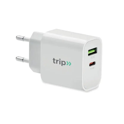 Încărcător usb white trip alb cu 18w, 2 porturi usb colorate verde și roșu, mufă ue pentru încărcare rapidă