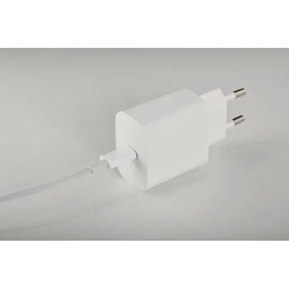 Incarcator usb alb dreptunghiular cu 2 porturi 20w si mufa ue cu cablu integrat