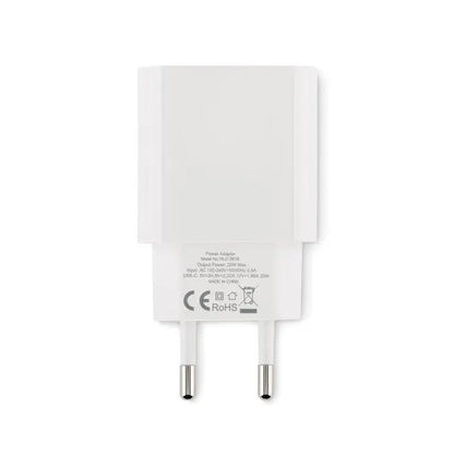 Incarcator usb 2 porturi 20w mufa ue alb dreptunghiular cu doua tije metalice si carcasa din plastic neted