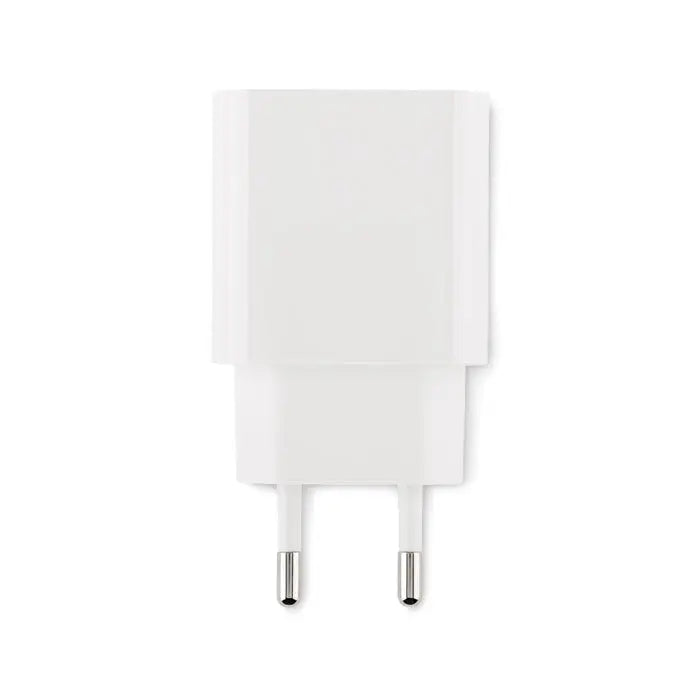 Încărcător usb alb din plastic cu 2 porturi 20w și mufă ue din partea din spate