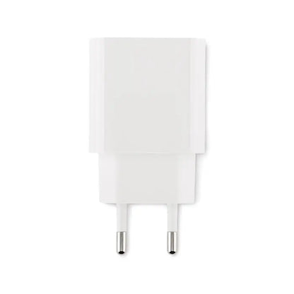 Încărcător usb alb din plastic cu 2 porturi 20w și mufă ue din partea din spate