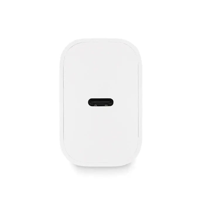 Incarcator usb alb dreptunghiular cu colturi rotunjite si doua porturi usb c, putere 20w, mufa ue