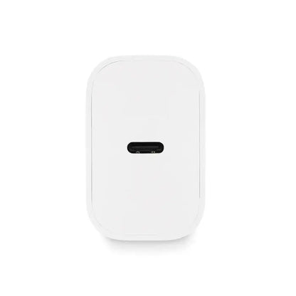 Incarcator usb alb dreptunghiular cu colturi rotunjite si doua porturi usb c, putere 20w, mufa ue