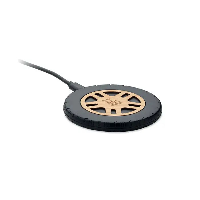 Incarcator wireless 15w circular negru cu centru auriu model roata si margini texturate