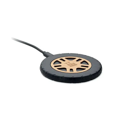 Incarcator wireless 15w circular negru cu centru auriu model roata si margini texturate