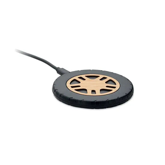 Incarcator wireless 15w negru cu centru circular din lemn si design radial pentru incarcare rapida