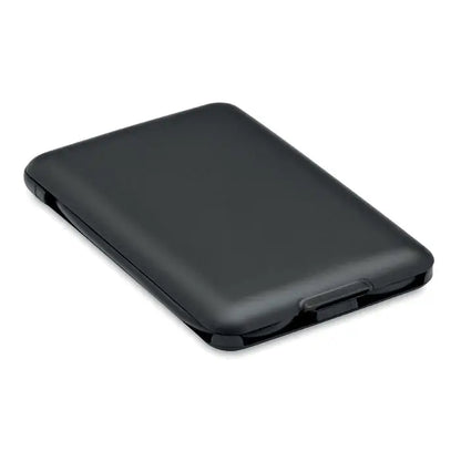 Portofel negru, dreptunghiular, elegant cu finisaj mat si margini rotunjite pentru incarcare wireless 15w