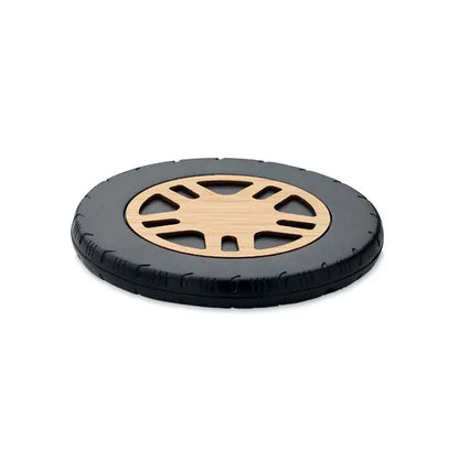 Incarcator wireless 15w cu suport rotund negru din cauciuc și centru de lemn deschis cu design radial