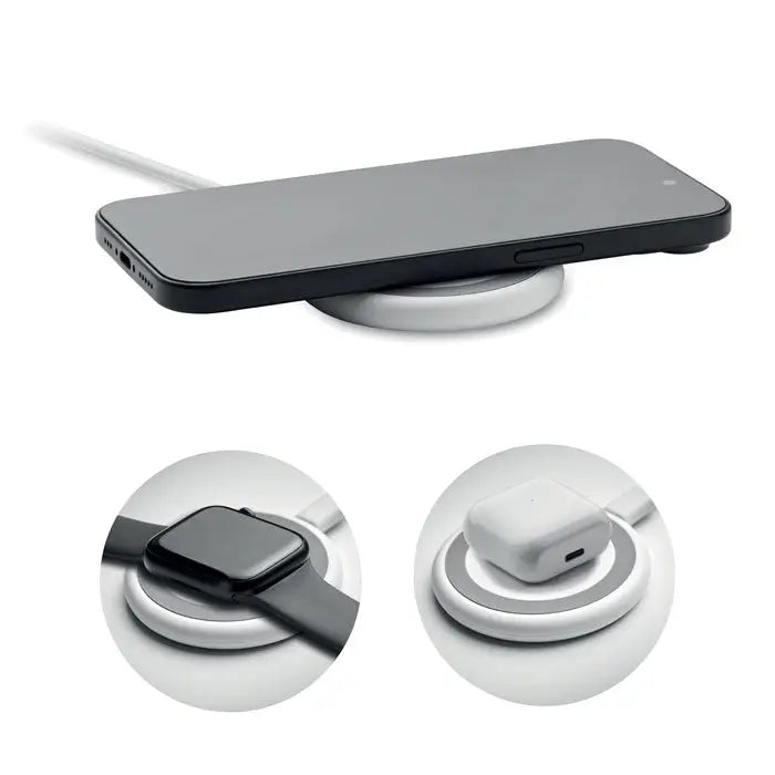 Incarcator wireless 3 in 1 15w alb circular cu design minimalist pentru incarcare rapida si fara fir