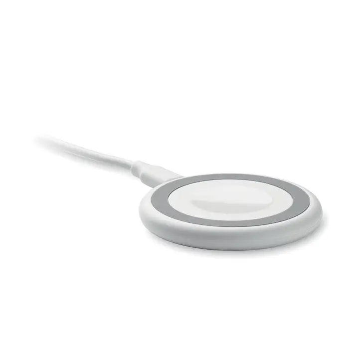 Incarcator wireless 3 în 1 15w alb circular cu accent gri și cablu alb pentru încărcare fără fir eficientă