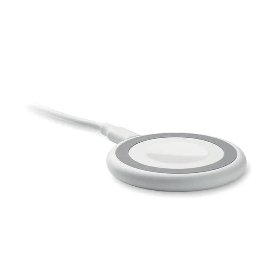 Incarcator wireless 3 în 1 15w alb circular cu accent gri și cablu alb pentru încărcare fără fir eficientă