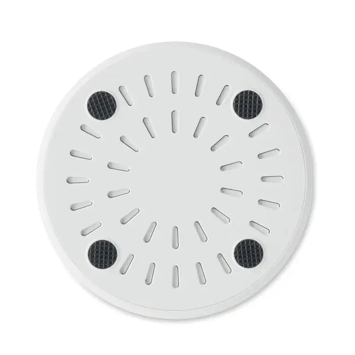 Incarcator wireless abs 10w alb rotund cu model de fante radiale si patru pad-uri aderente negre pe colturi