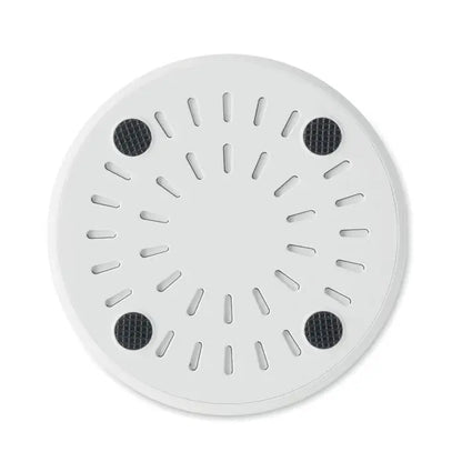 Incarcator wireless abs 10w alb rotund cu model de fante radiale si patru pad-uri aderente negre pe colturi