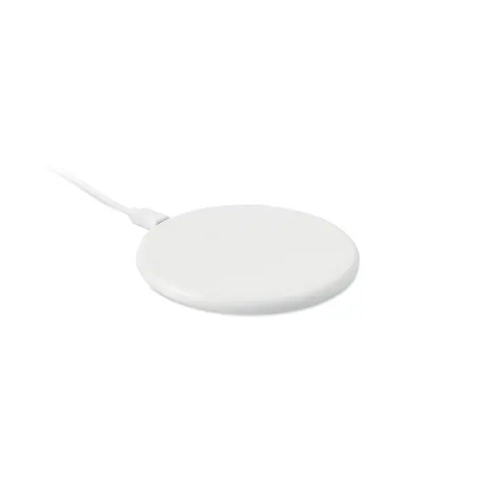 Încărcător wireless alb rotund din ABS cu suprafață netedă și cablu subțire alb pentru încărcare 10W
