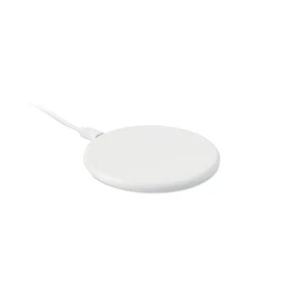 Încărcător wireless alb rotund din ABS cu suprafață netedă și cablu subțire alb pentru încărcare 10W