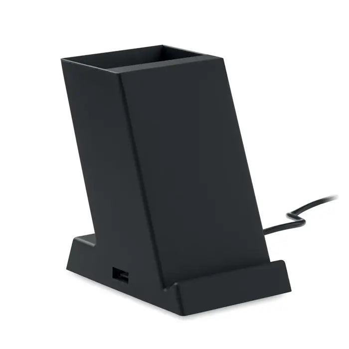 Incarcator wireless abs 15w negru dreptunghiular cu stand si port usb pe baza pentru incarcare rapida