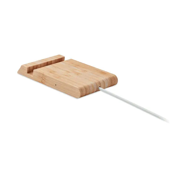 Încărcător wireless bamboo 10W maro deschis cu design minimalist și cablu integrat pentru telefon mobil