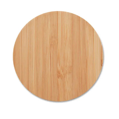 Incarcator wireless bamboo 15w pe suport rotund din lemn de bambus cu finisaj maro deschis si textura vizibila