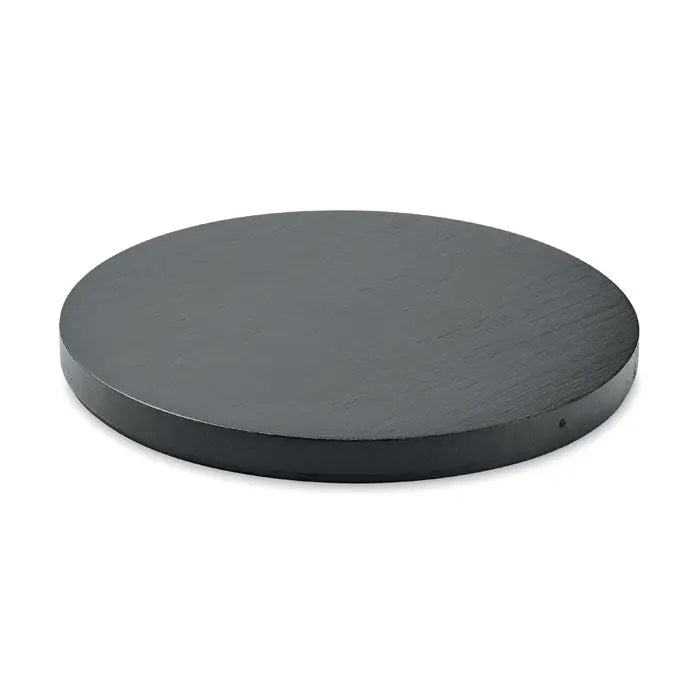 Incarcator wireless bambus 5w cu suport rotund negru din lemn cu finisaj mat si textura subtila de fibra