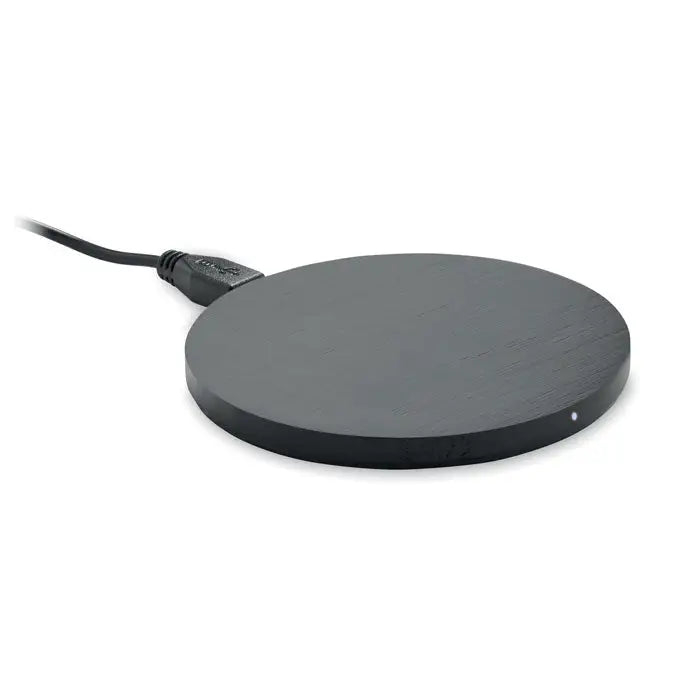 Încărcător wireless bambus 5W negru circular cu finisaj mat și textură subtilă de lemn pentru încărcare rapidă