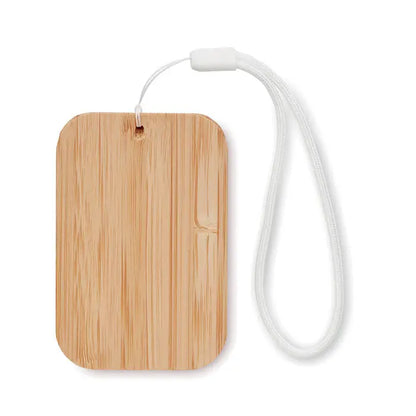Inalbitor wireless de 15 w din bambus cu eticheta de bagaj din bambus maro deschis si curea din material textil alba