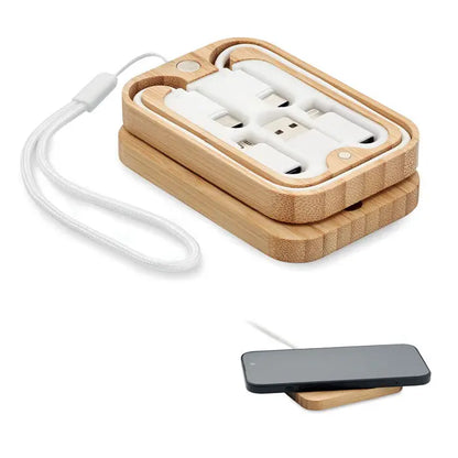 Incarcator wireless de 15 w din bambus cu adaptoare usb albe si bratara asortata pentru incarcare usoara