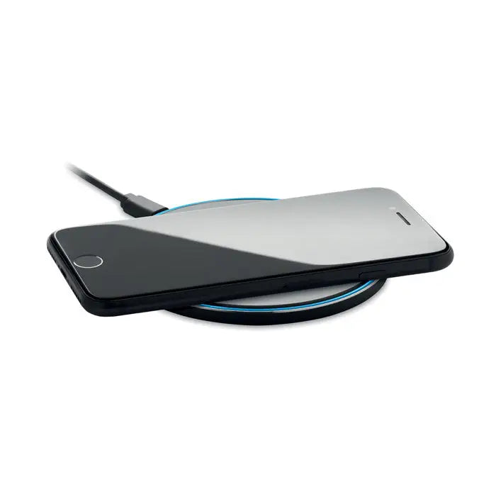 Incarcator wireless de sticla negru de 10w cu inel luminos albastru pentru incarcare rapida