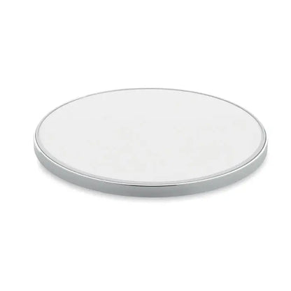 Incarcator wireless de sticla de 10w cu rama argintie si suprafata alba mata pentru incarcare rapida