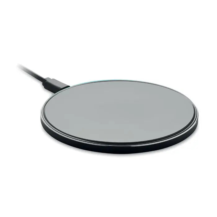 Incarcator wireless de sticla de 10w negru cu design circular elegant si finisaj mat
