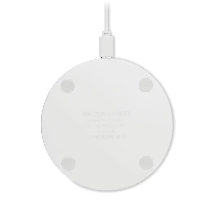Incarcator wireless de sticla alb cu design minimalist si patru paduri adezive pentru stabilitate
