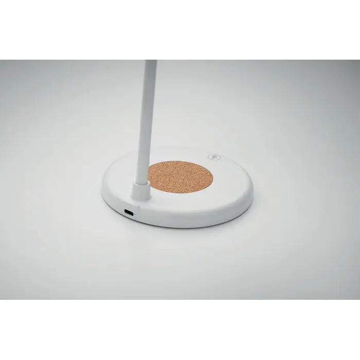 Lampă albă de birou cu bază circulară din plută și port usb pentru încărcător wireless difuzor lampă