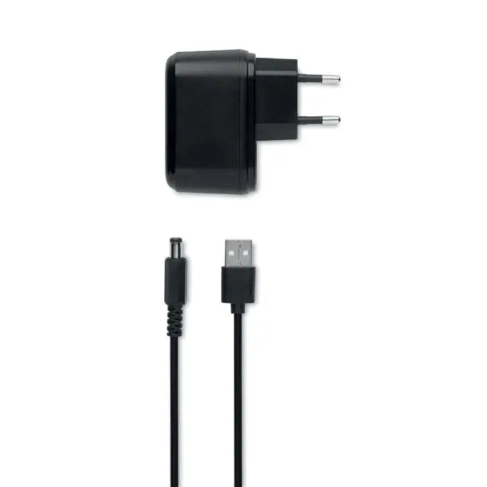 Încărcător wireless din bambus 5W negru cu priză europeană două pini și cablu usb-a la jack barrel matching