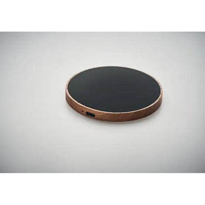 Încărcător wireless circular din lemn de acacia 15w cu centru negru și port usb-c pe lateral