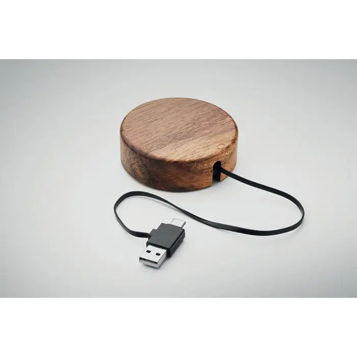 Incarcator wireless in acacia 15w cu organizator circular din lemn natural si cablu usb-c negru integrat