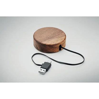 Incarcator wireless in acacia 15w cu organizator circular din lemn natural si cablu usb-c negru integrat