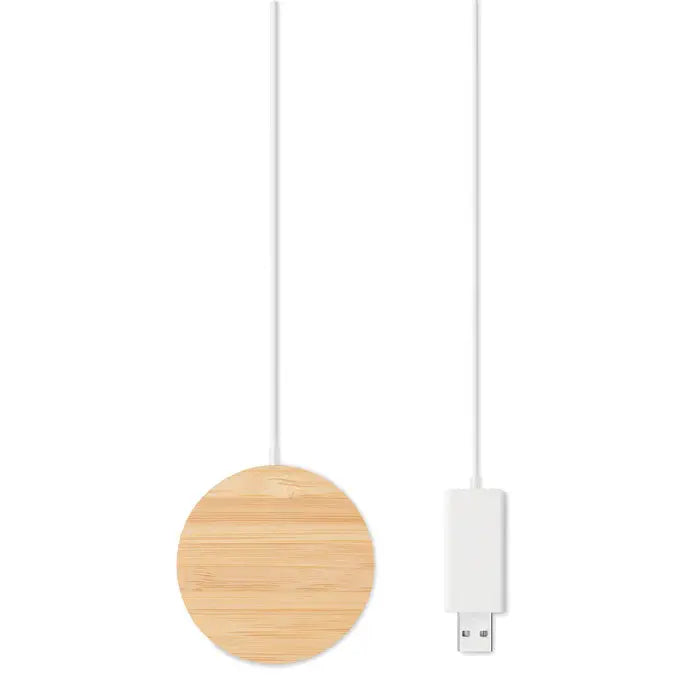 Încărcător wireless magnetic 10W rotund din bambus cu cablu usb alb și adaptor pentru încărcare rapidă