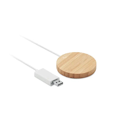 Încărcător wireless magnetic 10w pad circular din bambus cu cablu usb alb pentru încărcare rapidă fără fir