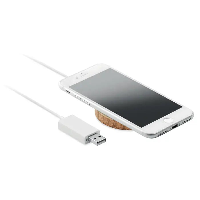 Incarcator wireless magnetic 10w alb cu cablu usb alb pe suport circular din pluta pentru incarcare magnetica