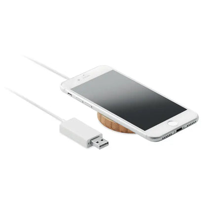 Incarcator wireless magnetic 10w alb cu cablu usb alb pe suport circular din pluta pentru incarcare magnetica