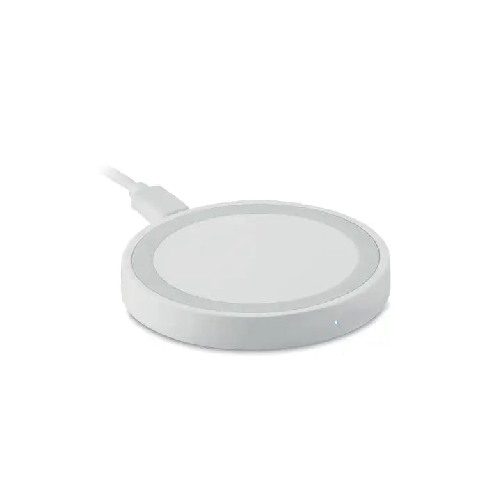 Incarcator wireless mic de 15w alb cu design minimalist si lumina indicatorie albastra subtila