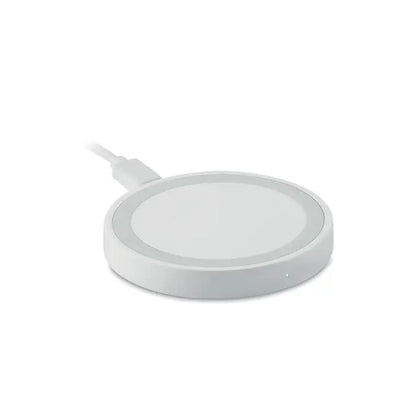 Incarcator wireless mic de 15w alb cu design minimalist si lumina indicatorie albastra subtila