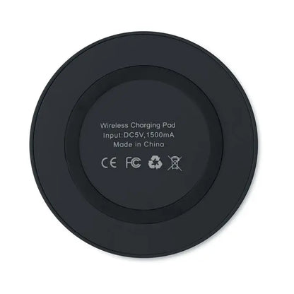 Incarcator wireless mic de 5w negru cu finisaj mat si text centrat indicand specificatii de input