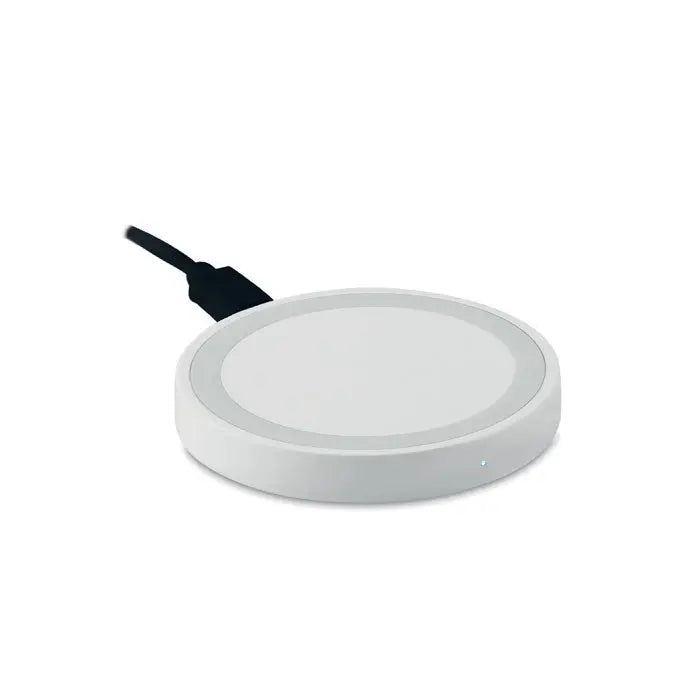 Încărcător wireless mic de 5w alb circular cu cablu usb negru și indicator led subtil pentru încărcare rapidă