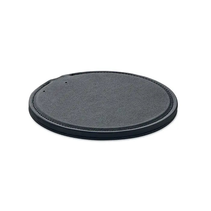 Incarcator wireless reciclat negru circular cu suprafata texturata si margine cusuta de 15 w