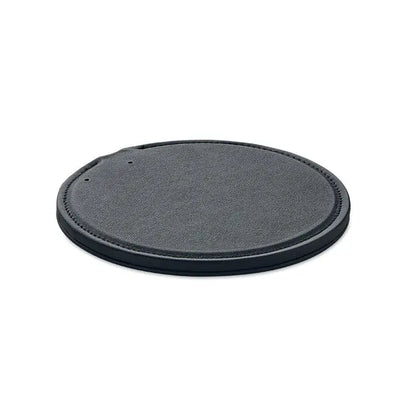 Incarcator wireless reciclat negru circular cu suprafata texturata si margine cusuta de 15 w