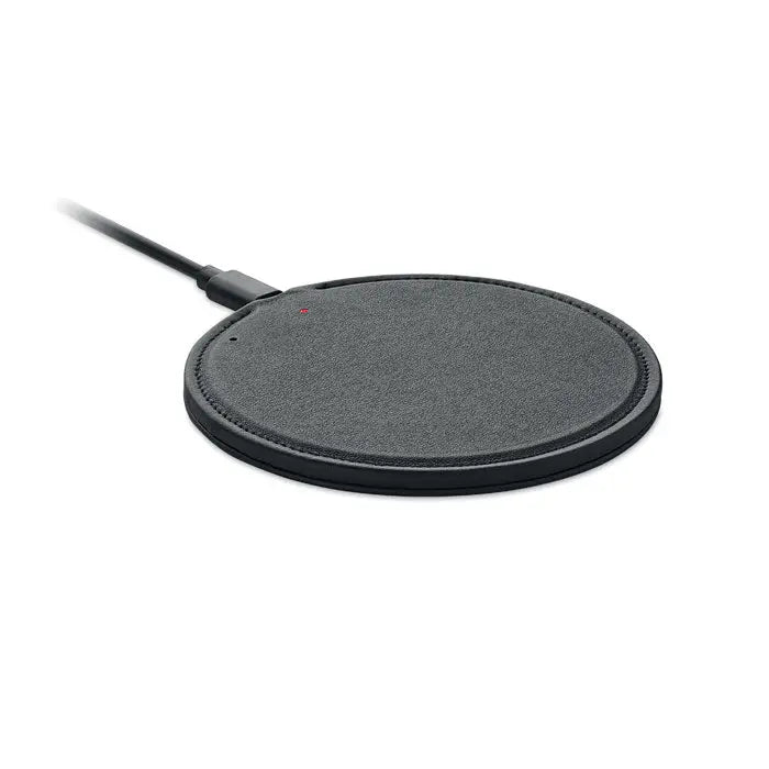 Încărcător wireless reciclat de 15 w cu suprafață texturată neagră și margine cusută pentru încărcare rapidă