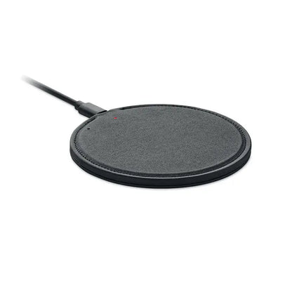 Încărcător wireless reciclat de 15 w cu suprafață texturată neagră și margine cusută pentru încărcare rapidă